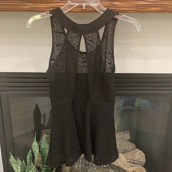 {Sweet Rain}Sz S Sheer Black Peplum Top - Picture 5 of 8